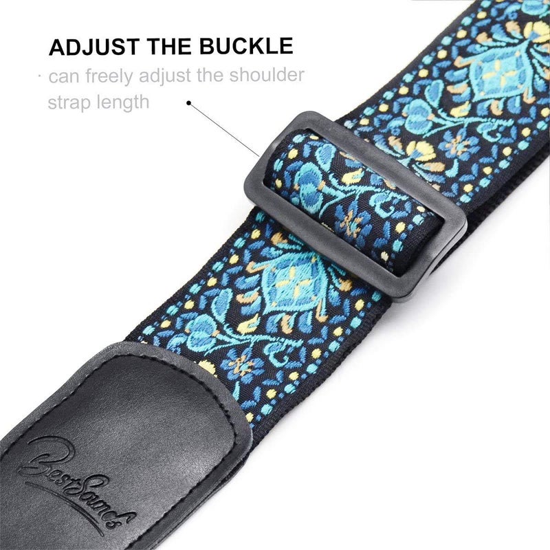 BestSounds Guitar Strap, Vintage Embroidered Cotton Strap with Genuine Leather Ends for Acoustic and Electric Guitar, Bass Guitars - Image 3